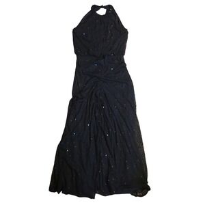Cache Vintage 10 Black Sequin Halter Romper Jumper Beaded Evening Formal Gown